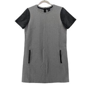 Club Monaco Shift Dress‎ 4 Straight Leather Accent Crew Neck Short Sleeve Zip Up